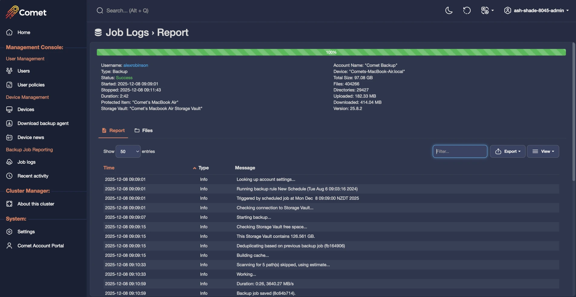Monitor your backups remotely, in real time.