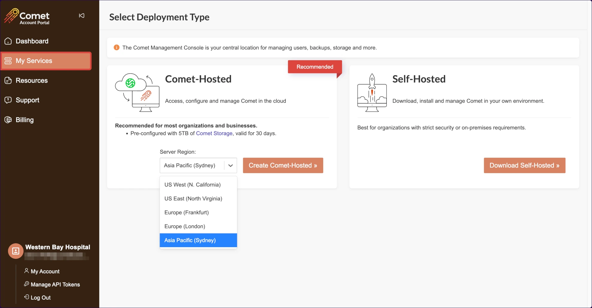 Easily deploy a Comet-Hosted or Self-Hosted Management Console.
